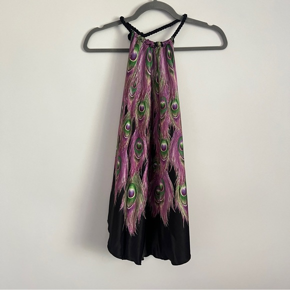 Tops - Y2K Peacock Halter Open Back Purple Multicolor Women’s Top